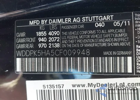 2012 Mercedes-Benz Slk 350 from USA, damaged, VIN WDDPK5HA5CF009948